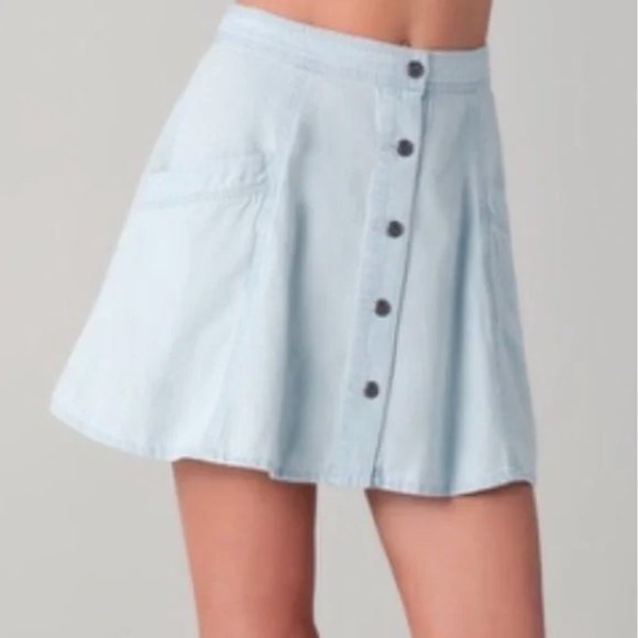 Free People Chambray Skater Mini Skirt Size 6 - Picture 1 of 3